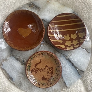 Vintage Pennsylvania Redware Pottery Plates Set of 3 Folk Art Primitive Decor C.H. Foltz Becky McDermott Munn Handmade