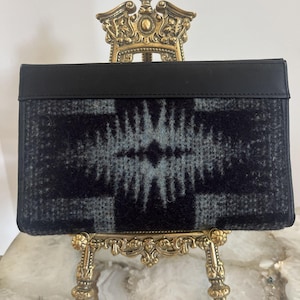 Pendleton Wool Trifold Long Wallet Black Gray Southwest Geometric Pattern