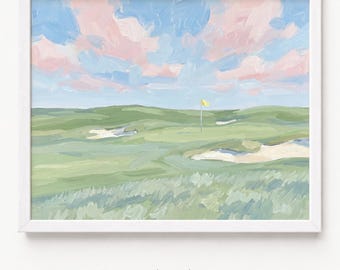 Golf Course Art Print, Fairway Landscape Poster, Abstract Golf Wall Art, Golf Lover Gift, Green Course Decor (Digital Download)