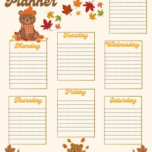 Fall Bear Weekly Planner- Set of 2- Digital Dowload