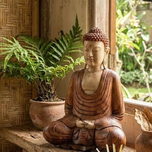 Handskuren Buddhastaty – 40 cm – Buddha med händerna nedåt