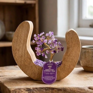 Albero della Vita in ametista naturale — 320 g — Legno di mango e scaglie di quarzo viola
