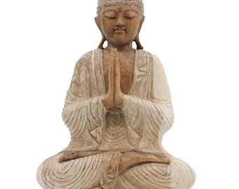 Statua di Buddha in Namaste Mudra – Legno massello di Suar – 40 cm (4,5 kg)