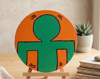 ArteCerchio, Artist's Round Painting, Study on Haring Ø 23 cm hand-painted #9