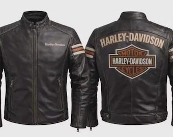 Harley-Davidson Herren Biker Racing Jacke aus schwarzem Rindsleder