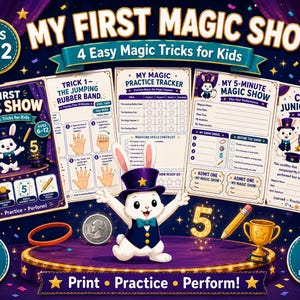 Printable Magic Tricks Workbook for Kids: 4 Beginner Tricks, Show Planner, Ages 6–12