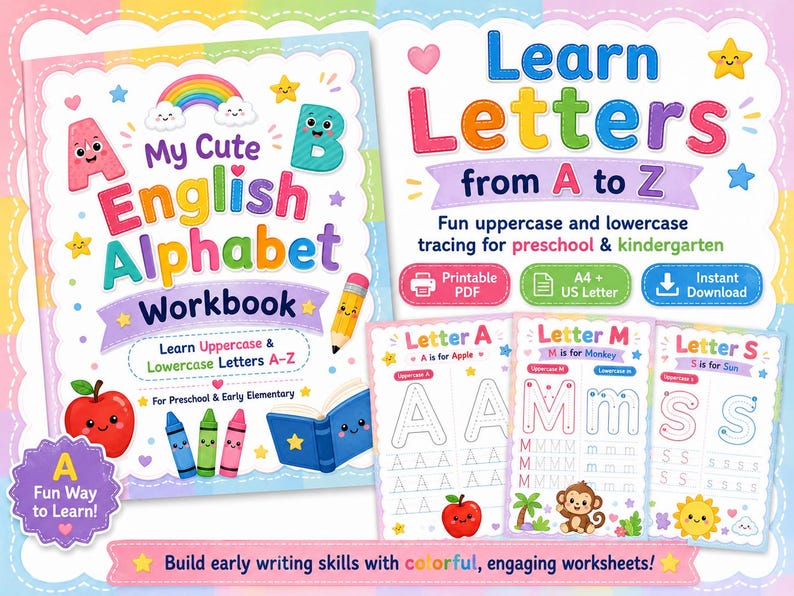 Printable Alphabet Tracing Workbook With Handwriting Practice Sheets, A ...