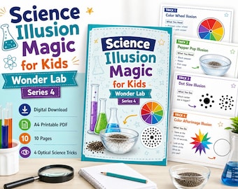 Science Experiments for Kids Printable, STEM Activity Workbook, Optical Illusions & Magic Tricks, Screen-Free Homeschool PDF Ages 6-12