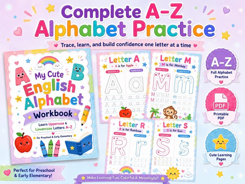 Printable Alphabet Tracing Workbook With Handwriting Practice Sheets, A ...