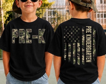 Camo American Flag Pre-K PNG, Back to School PNG, Pre-Kindergarten Shirt Design, Military Camo School PNG, Kids Sublimation Design