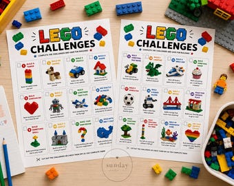 Afdrukbare LEGO-uitdagingskaarten | Schermvrije activiteit | Thuisonderwijs STEM | Klaslokaalcentrum | LEGO Bouwspel
