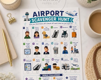 Flygplatsskattjakt utskrivbar för barn | Resor | Flygplatsaktivitet | Flygplansspel | Familjesemester