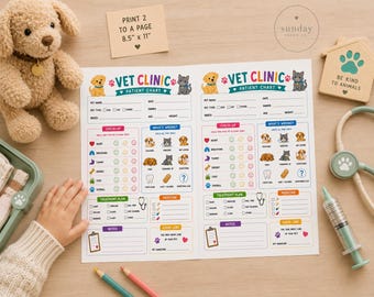 Juego de simulación de clínica veterinaria imprimible / Historial clínico veterinario / Actividad de juego dramático de veterinario / PDF para educación en casa