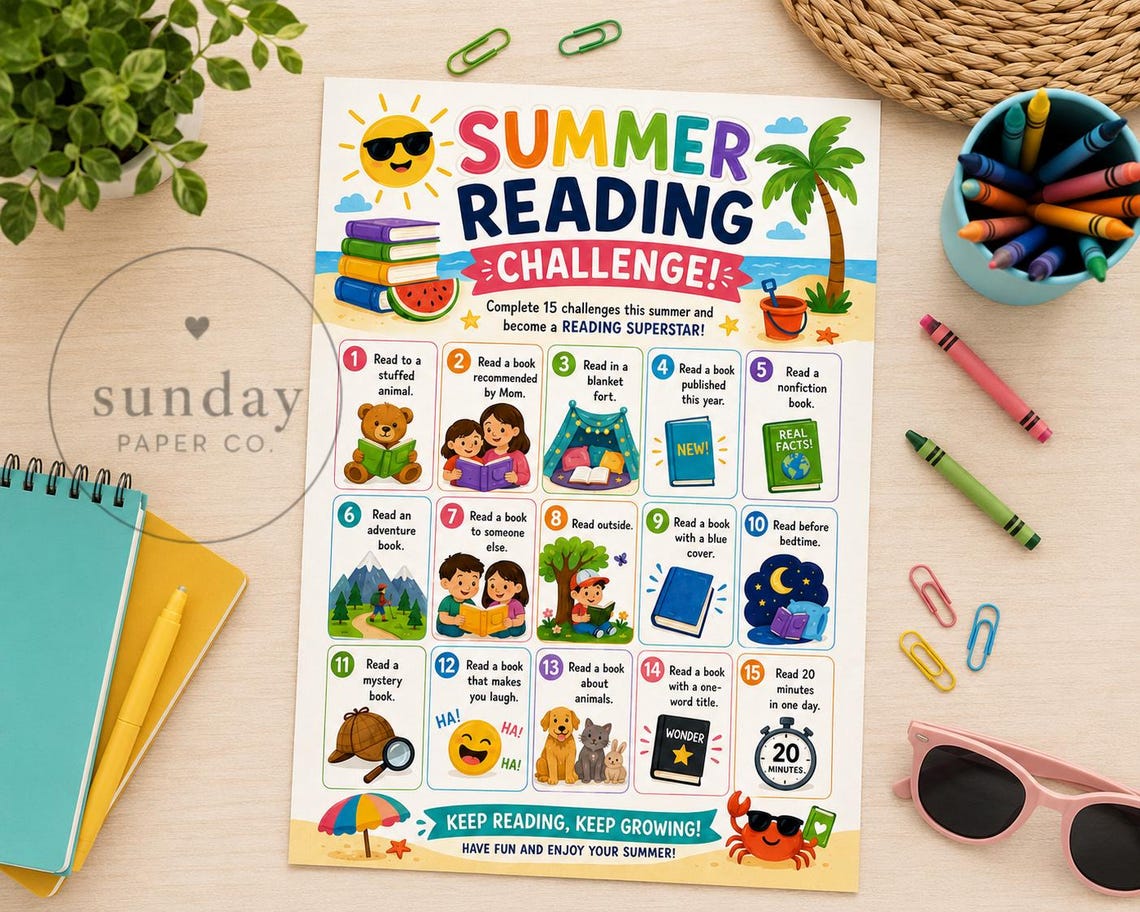 Summer Reading Challenge Printable for Kids - Etsy