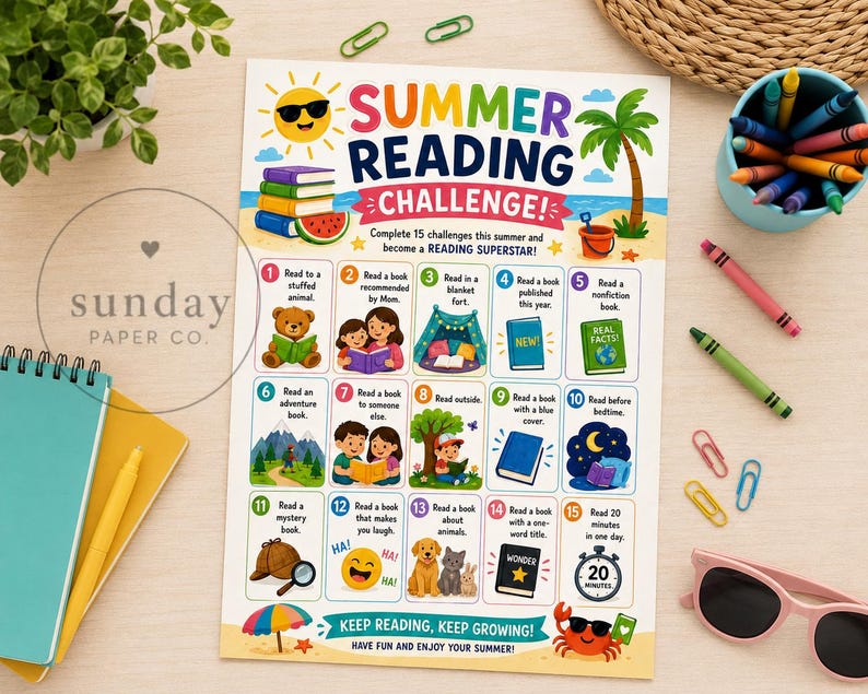 Summer Reading Challenge Printable for Kids - Etsy