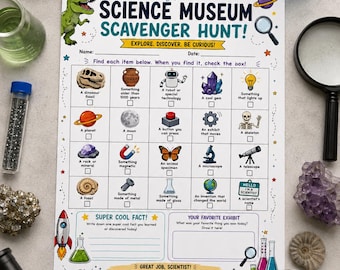 Afdrukbare speurtocht Wetenschapsmuseum voor kinderen | Activiteitenblad | STEM-leerspel |