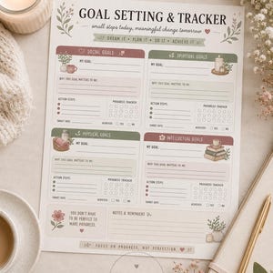 Goal Setting Printable | Goal Tracker Worksheet | Personal Development Planner | Self Improvement
