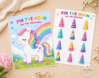 Pin the Horn on the Unicorn Printable Game | Instant Download Kids Activity | Party Printable
