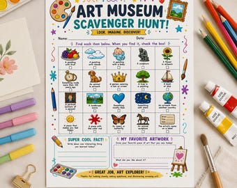 Skattjakt på konstmuseum utskrivbar för barn | Aktivitetsblad för museer | Pedagogiskt spel
