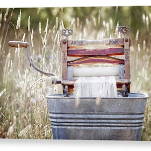 Laundry Room Decor, Gallery Wrapped Canvas, Antique Clothes Wringer Washer, Laundry Room Art, A Simple Life, Modern Rustic,Americana