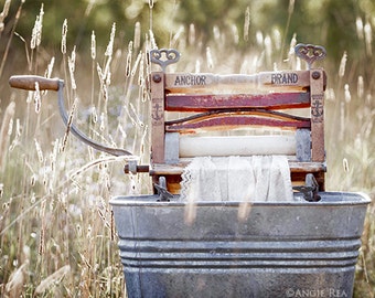 Rustic Laundry Room Decor, Antique Wringer Washer, Clothes Wringer Laundry Print, Laundry Room Art, Simple Life, Americana