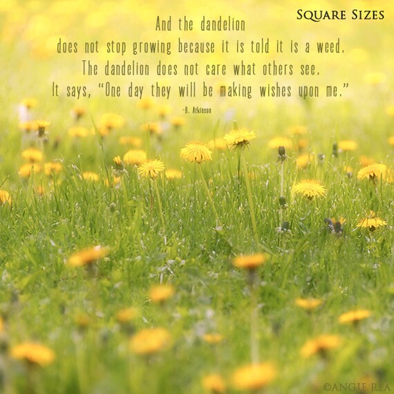 Yellow Dandelion Print Typography Type Texte Citation Etsy