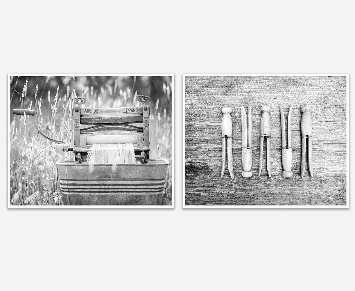 Decoración de la lavandería en blanco y negro conjunto de | Etsy