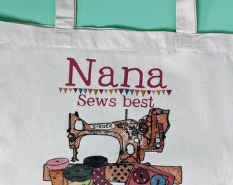 Personalised Sewing Tote Bag: Illustrated Sewing Machine, Gift for Seamstress