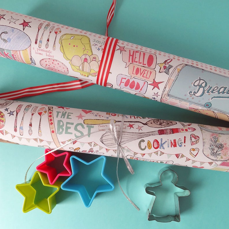 Baking Gift Wrap, Recycled Wrapping Paper, Three Sheets, Baked With
