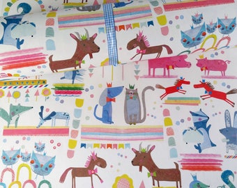Gift Wrap, Quirky Eco Friendly Paper, Perfect pets design, Recycled Wrapping Paper, 3 sheets, animal wrapping paper design, Made in UK