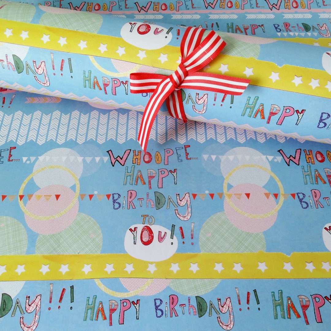 Happy Birthday Wrapping Paper. Three Sheets. Birthday Gift Wrap. Recycled Birthday Gift Wrap