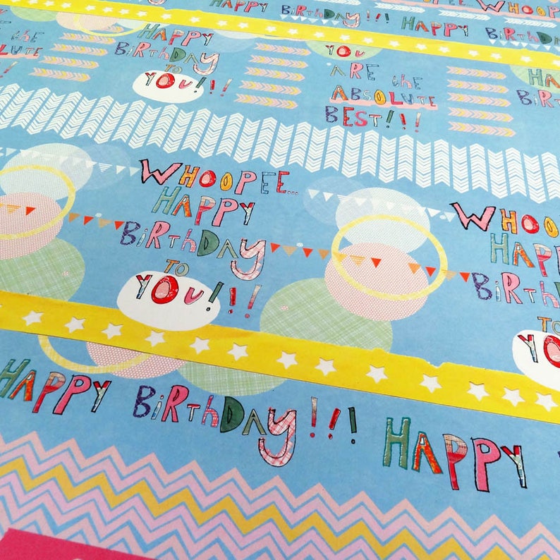 Happy Birthday Wrapping Paper. Three Sheets. Birthday Gift Etsy