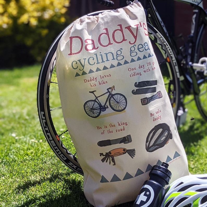 Personalised cycling storage sack, Mountain Bike Gift, Cycling kit, bike, gift for him, Fathers day, Daddy, Cycling gifts, bicycle gift image 2