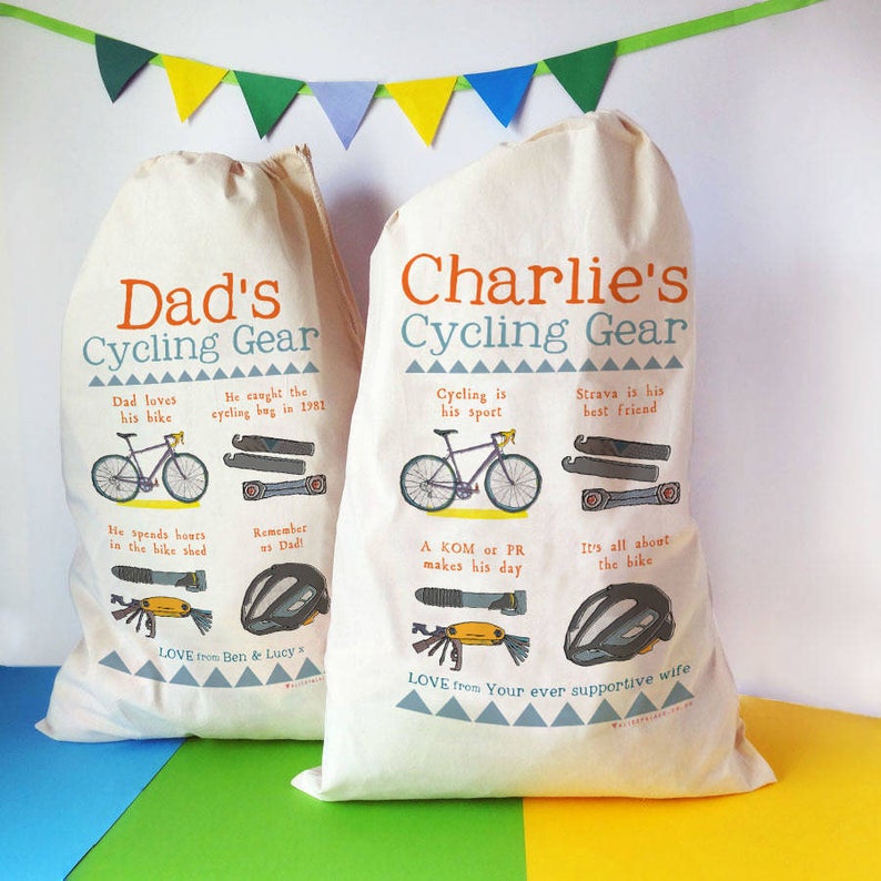 Personalised cycling storage sack, Mountain Bike Gift, Cycling kit, bike, gift for him, Fathers day, Daddy, Cycling gifts, bicycle gift image 5