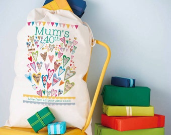 Personalised Birthday Milestone Present Storage Sack, Custom Birthday sack, 50th gift, 60th, 21st gift basket, Birthday gift bag, 40th gift