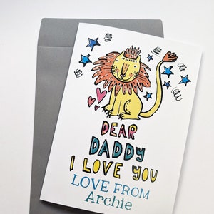 Carte de fête des pères, nouvelle carte papa, fête des pères, carte nouveau papa, carte Je t'aime, carte personnalisée, lion, cher papa, je t'aime