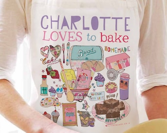Personalised Baking Apron: "Loves to Bake", Hand Printed
