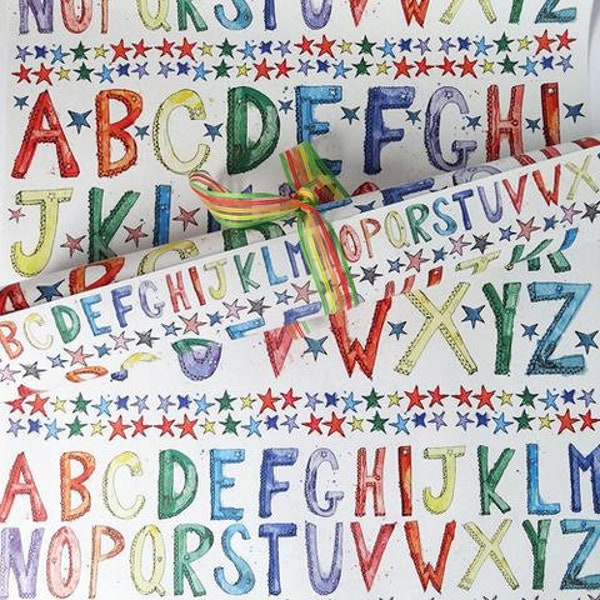 Gift Wrap, Quirky Eco Friendly Paper, A to Z design, Recycled Wrapping Paper, 3 sheets, typography, Made in UK