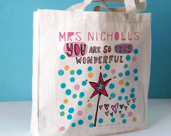 Wonderful teacher bag, Personalised Teacher Bag, teacher thank you tote, thank you teacher gift, teacher appreciation gift, best teacher