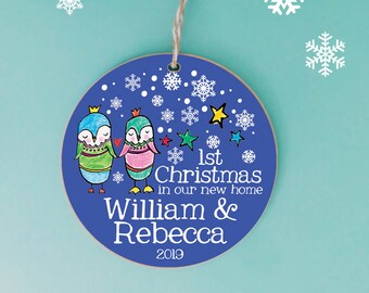 Couples First Christmas Decoration, Personalised Tree Decoration, 1st christmas bauble, penguin gift, First Christmas Keepsake, new home