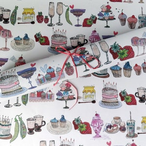 Yummy things wrap, Drei Bögen, Geschenkpapier, umweltfreundlich, recycelt, Verpackung, Kuchen, Cupcakes, hergestellt im Vereinigten Königreich