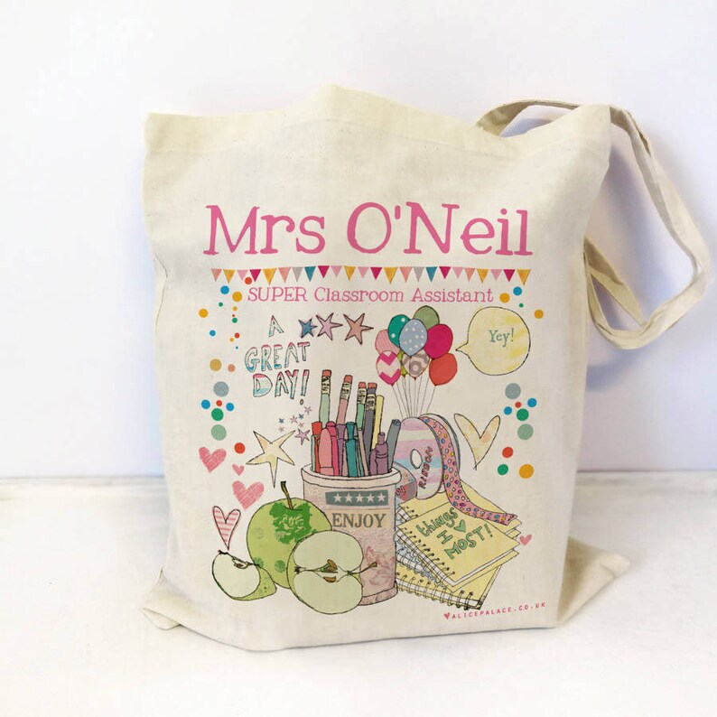 Personalised Classroom Assistant Bag, teacher thank you tote, thank you teacher gift, teacher appreciation gift, end of term, best teacher image 1