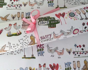 Wedding Wrapping Paper: Mr & Mrs Birds, Recycled (3 Sheets)