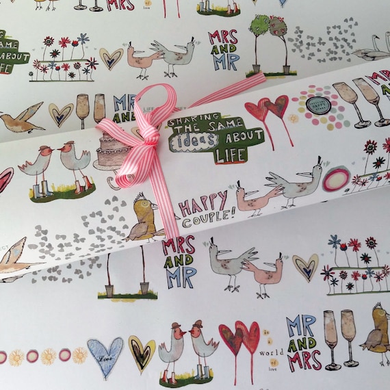 Wedding Wrapping Paper, Three Sheets, Wedding Gift Wrap, Anniversary Wrapping  Paper, Love Gift Wrap, Recycled Paper 