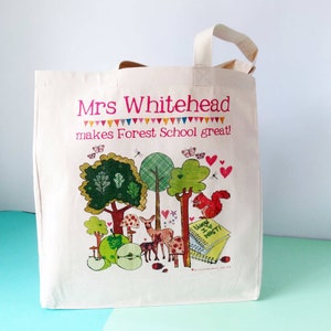 Cadeau professeur, cartable forêt, sac de remerciement pour professeur, cadeau de remerciement pour professeur, sac personnalisé, cadeau TA d'école, cadeau d'enfant, sac d'enfant