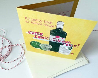 Personalised Gin & Tonic Birthday Party Invitations: Recycled Card Set