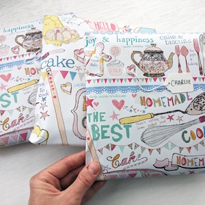 Carta da regalo per dolci, carta da regalo riciclata, tre fogli, cotta con amore, carta da regalo per dolci, carta da regalo per dolci, regalo per amanti dei dolci, tè e dolci