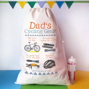 Personalised cycling storage sack, Mountain Bike Gift, Cycling kit, bike, gift for him, Fathers day, Daddy, Cycling gifts, bicycle gift image 1