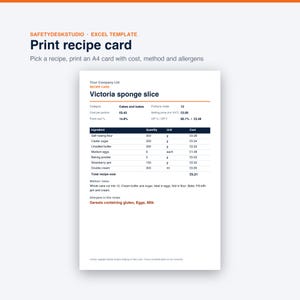 Rezeptkostenkalkulation | Lebensmittelkostenrechner, Menükalkulation, Menügestaltung, Allergenmatrix | Vorlage für Excel und Google Tabellen Bild 7
