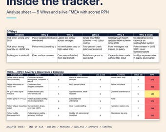 Modello Excel per il monitoraggio del metodo DMAIC Lean Six Sigma / Piano di progetto per il miglioramento dei processi / Kit di strumenti per Green Belt e Black Belt